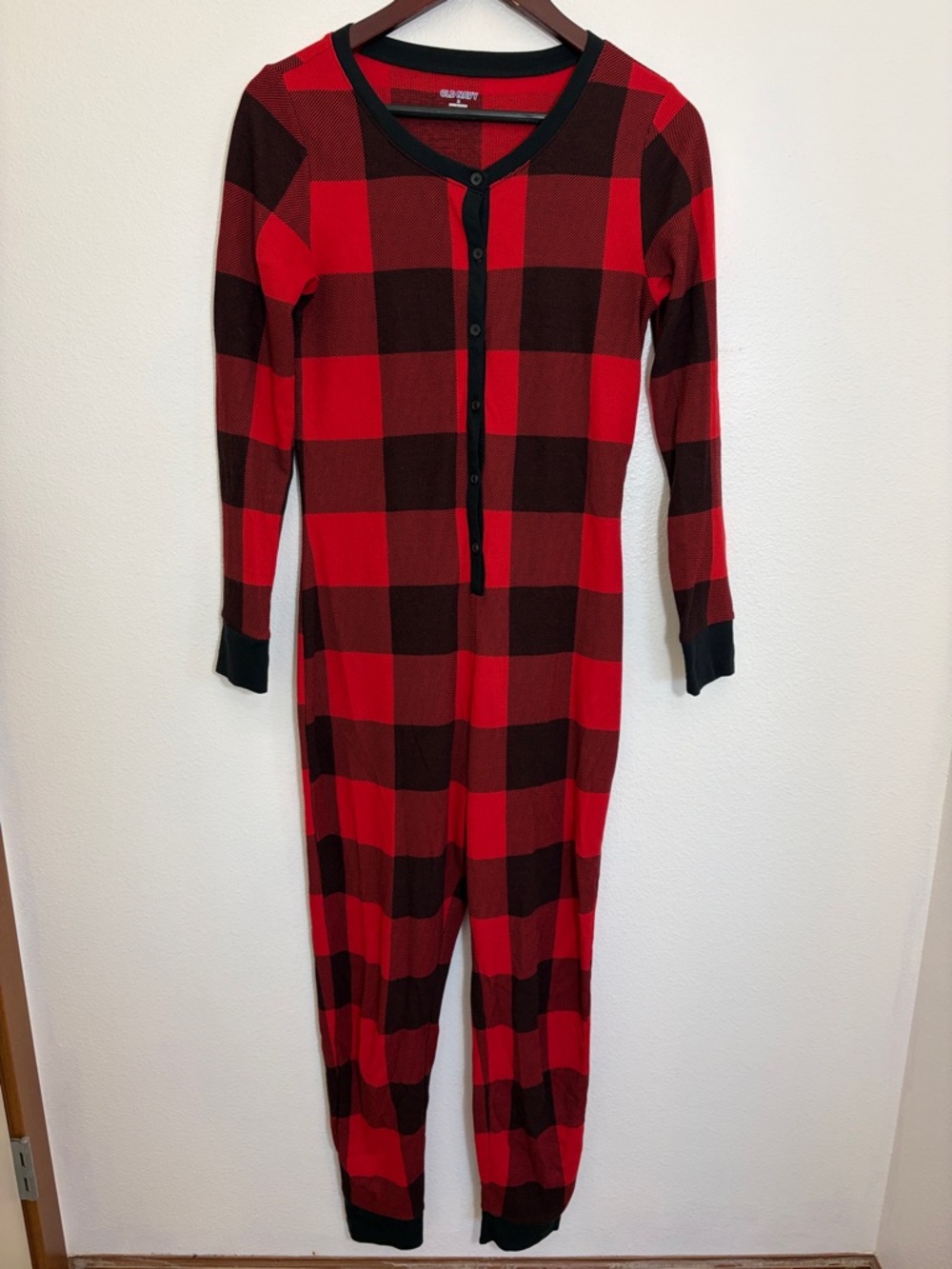 Old Navy Red Buffalo Plaid One-Piece Pajamas Cozy Sleepwear